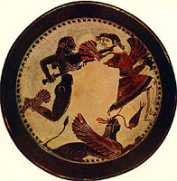 Boreads pursuing Harpies. Detail from a Laconian cup, mid 6th century BC. Rome, Museo Nazionale Di Villa Giulia
