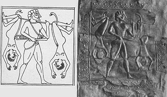 Bronze shield band relief, 6th century BC, and sketch. Berlin Archeological Institute B975