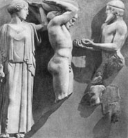 Atlas helping Herakles. Olympia metope No.10. John Boardman <I>Greek Sculpture, The Classical Period</I> Fig. 23.5.
