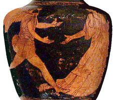 Boreas and Oreithyia. Detail from Athenian red-figure oinochoe, 5th century BC.Oxford. Ashmolean Museum