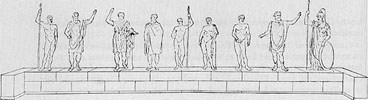 Daochos monument at Delphi, about 338-6 BC.Thessalian rulers and their athletic ancestors.(Reconstruction E.Gardner, K.Smith p.52)