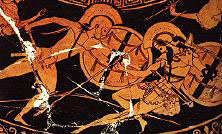 Achilles kills Hektor. Detail from an Athenian red-figure clay vase, about 500-450 BC. Rome, Museo Gregoriano Etrusco Vaticano H545