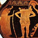 Priam and Herakles. Detail from an Athenian red-figure clay vase, about 510 BC. Munich, Antikensammlungen 2307.