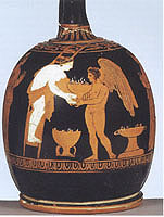 'Adonis Garden'. Detail from Athenian red-figure lekythos, about 425-375 BC. Karlsruhe, Badisches Landesmuseum B39. Photo. Mus. R8057