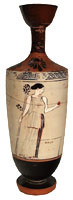 Maenad with Thyrsos. Athenian white-ground lekythos, c. 475-425 BC. Ashmolean Museum 1945.3. Photo. Beazley Archive.